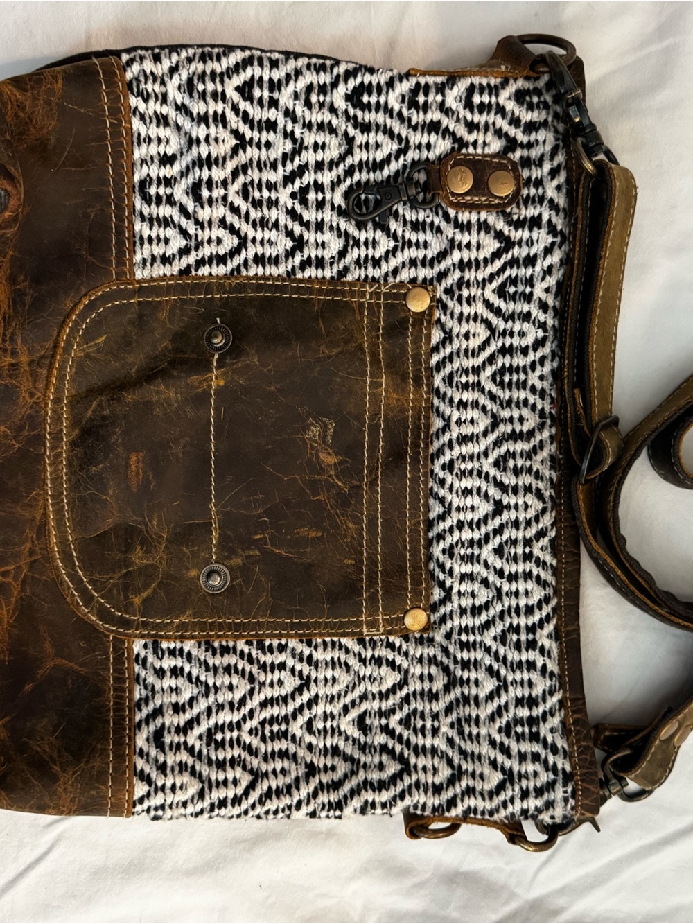 Myra Bag Leather Canvas Western Boho Crossbody Messenger Bag